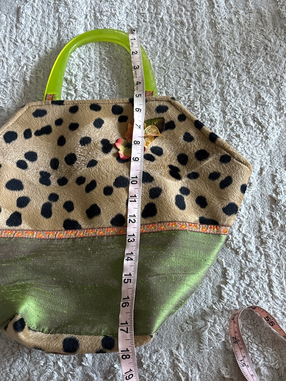 VTG Atenti Cheetah Leopard Print Bag Neon Lime Green Lucite Handle Y2K USA - Picture 6 of 6